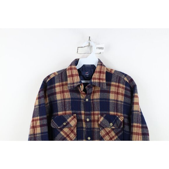 Vtg 70s 80s Streetwear Mens Medium Wool Blend Knit Collared Button Shirt Plaid - Picture 2 of 11